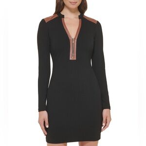 Women's Ponte-Knit Zip-Front Faux-Leather-Trim Dress size 14